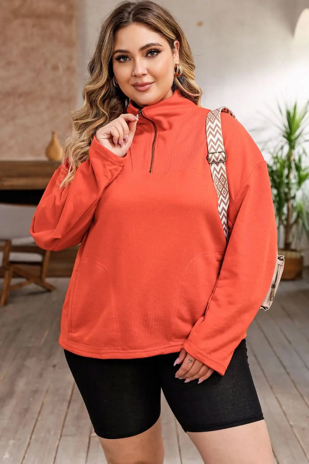 Love Salve Orange Sweatshirt Women&amp;#39;s Daily Wear Pullover Cozy Winter Top