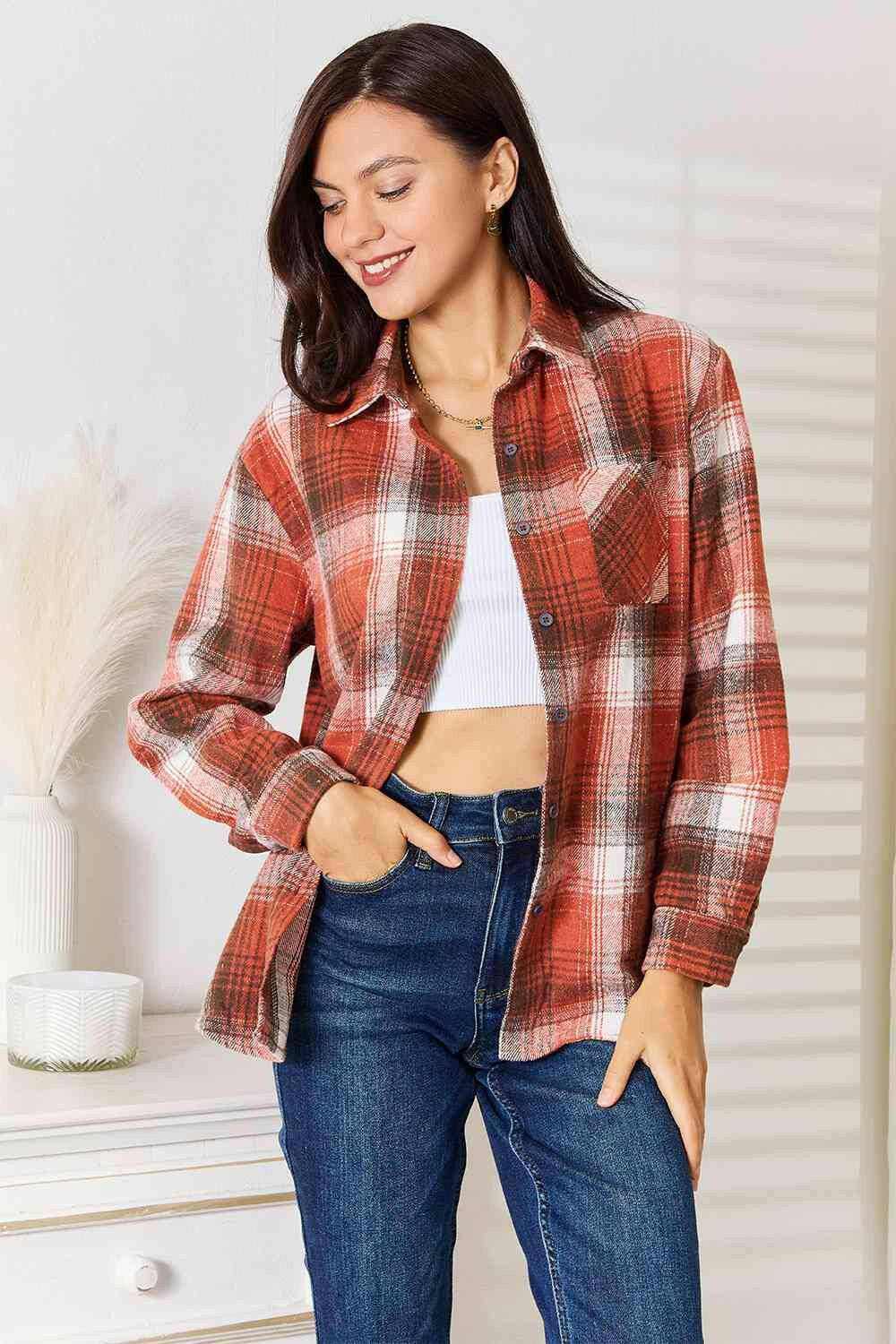 Trendsi Apparel - Chic plaid button-up shirt for all occasions