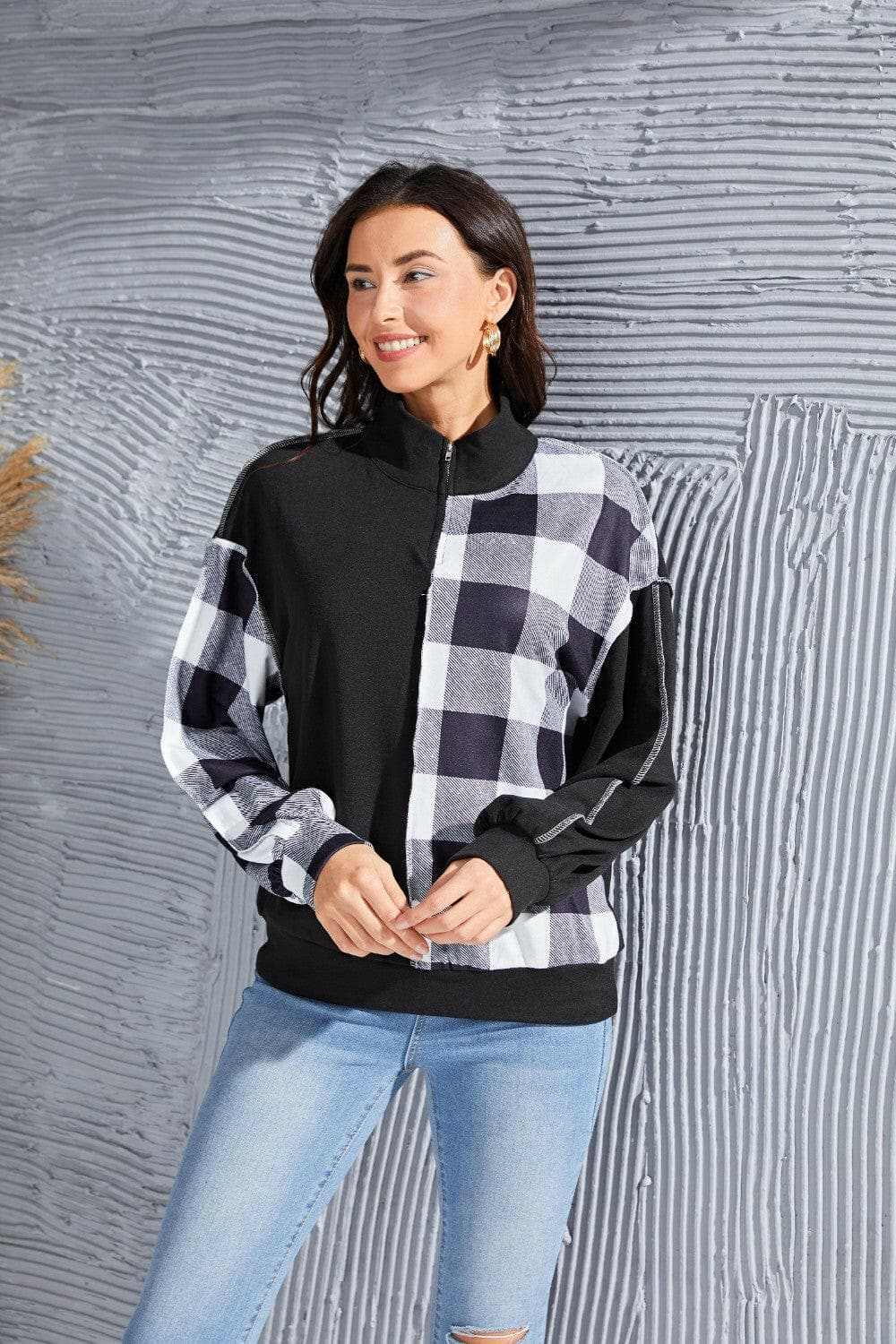 Clothing &amp;amp; Apparel - Chic plaid long sleeve top - Premium Quality
