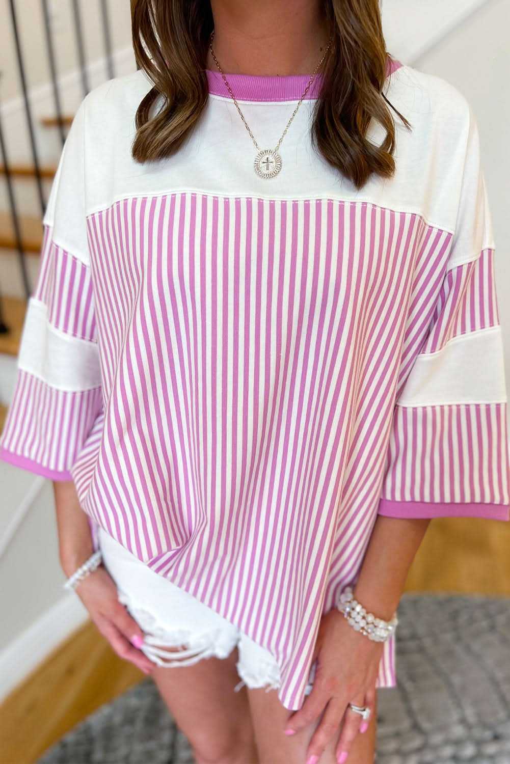 Chic plus size pink stripe tee