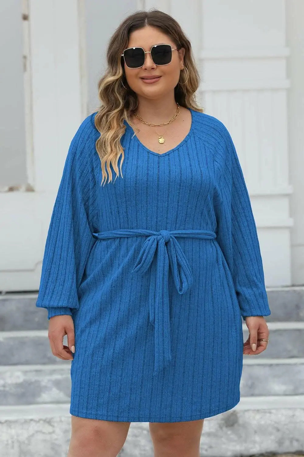 Chic plus size ribbed sweater dress