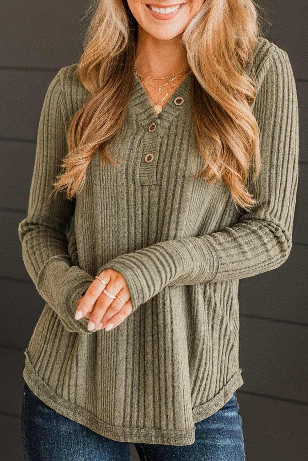 Chic ribbed long sleeve blouse