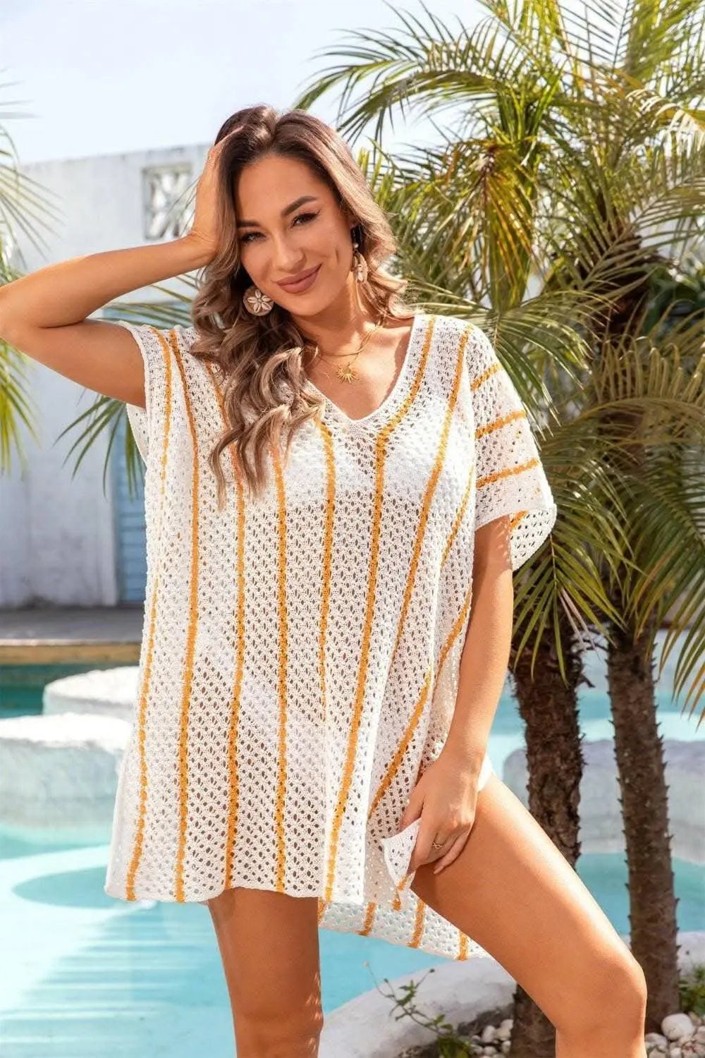 Women&amp;#39;s Cover-Up - Sheer Openwork V-Neck - Chic Beach to Pool