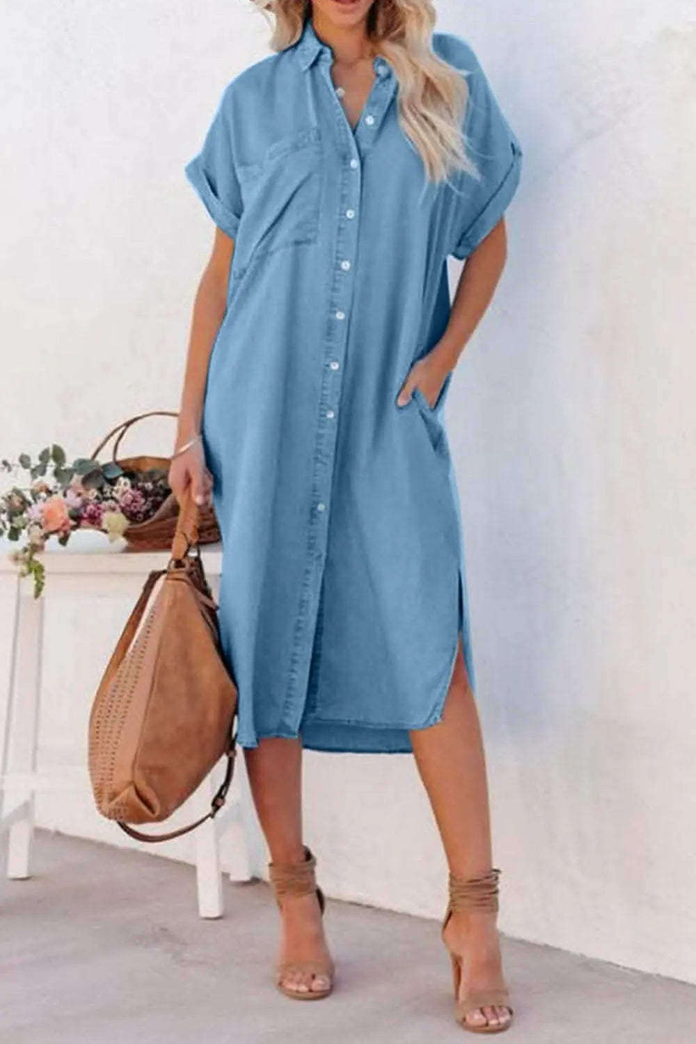 Jeans &amp;amp; Denim Chic slit denim button-up dress