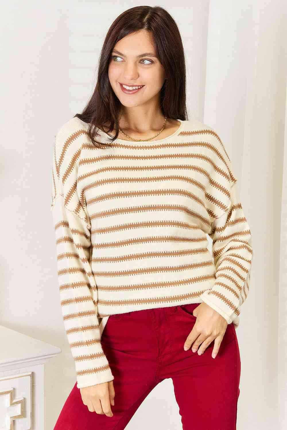 Trendsi Apparel - Chic striped boat neck sweater
