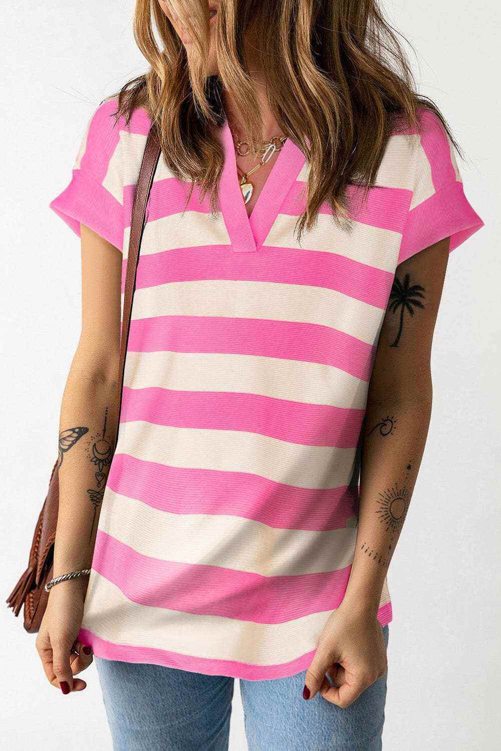 just arrived - Chic striped cap sleeve blouse