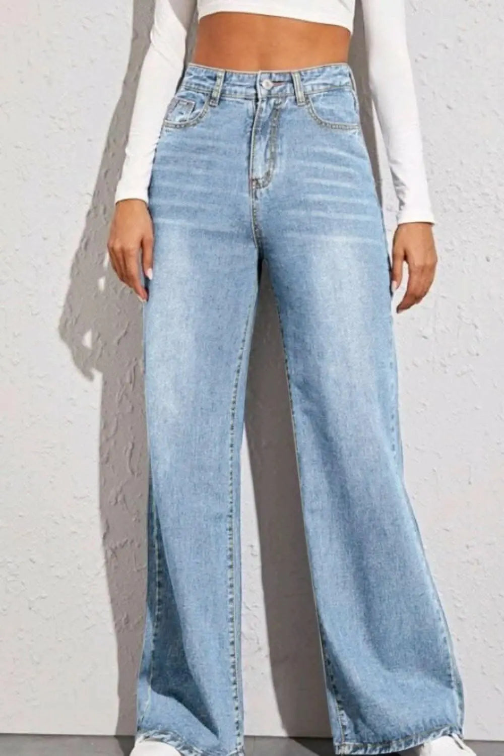 Jeans &amp;amp; Denim Chic wide leg high-rise denim trousers