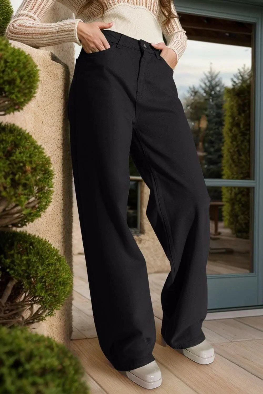 Trendsi Premium Wide Leg Jeans Women&amp;#39;s Chic Denim Pants with Pockets