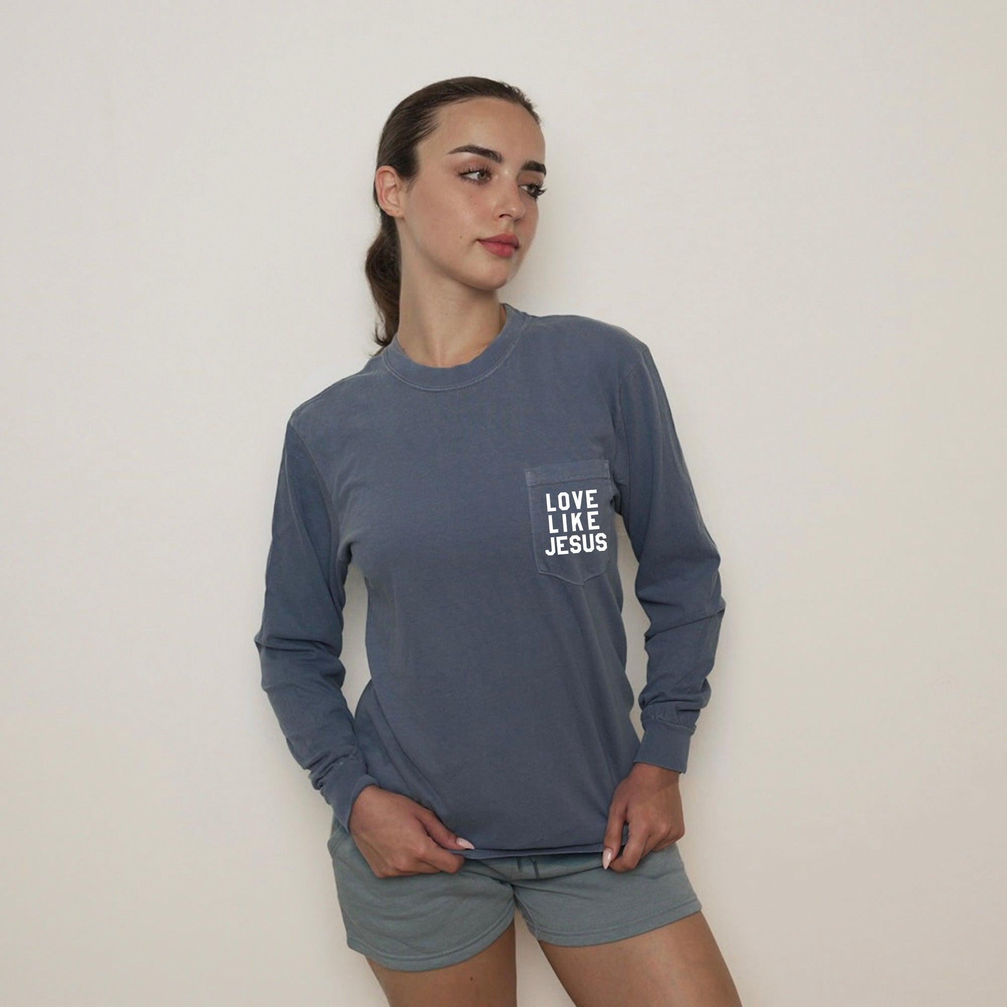 CHRISTIAN LOVE LIKE JESUS BIBLE POCKET COMFORT COLORS LONG SLEEVE SHIRT
