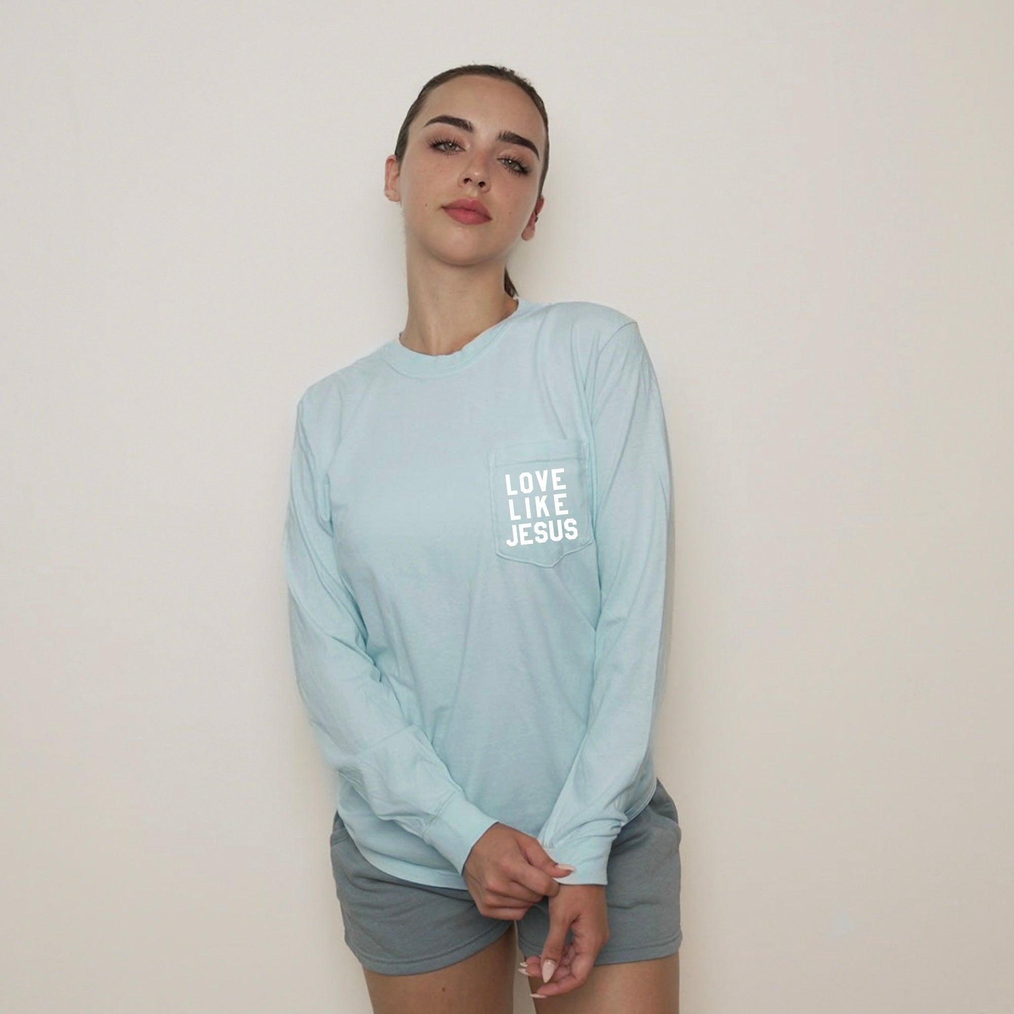 CHRISTIAN LOVE LIKE JESUS BIBLE POCKET COMFORT COLORS LONG SLEEVE SHIRT