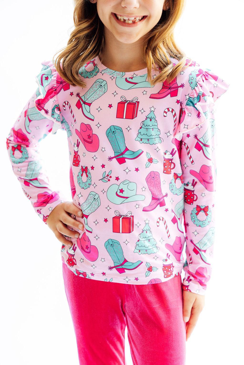 CHRISTMAS COWGIRL L/S RUFFLE TEE
