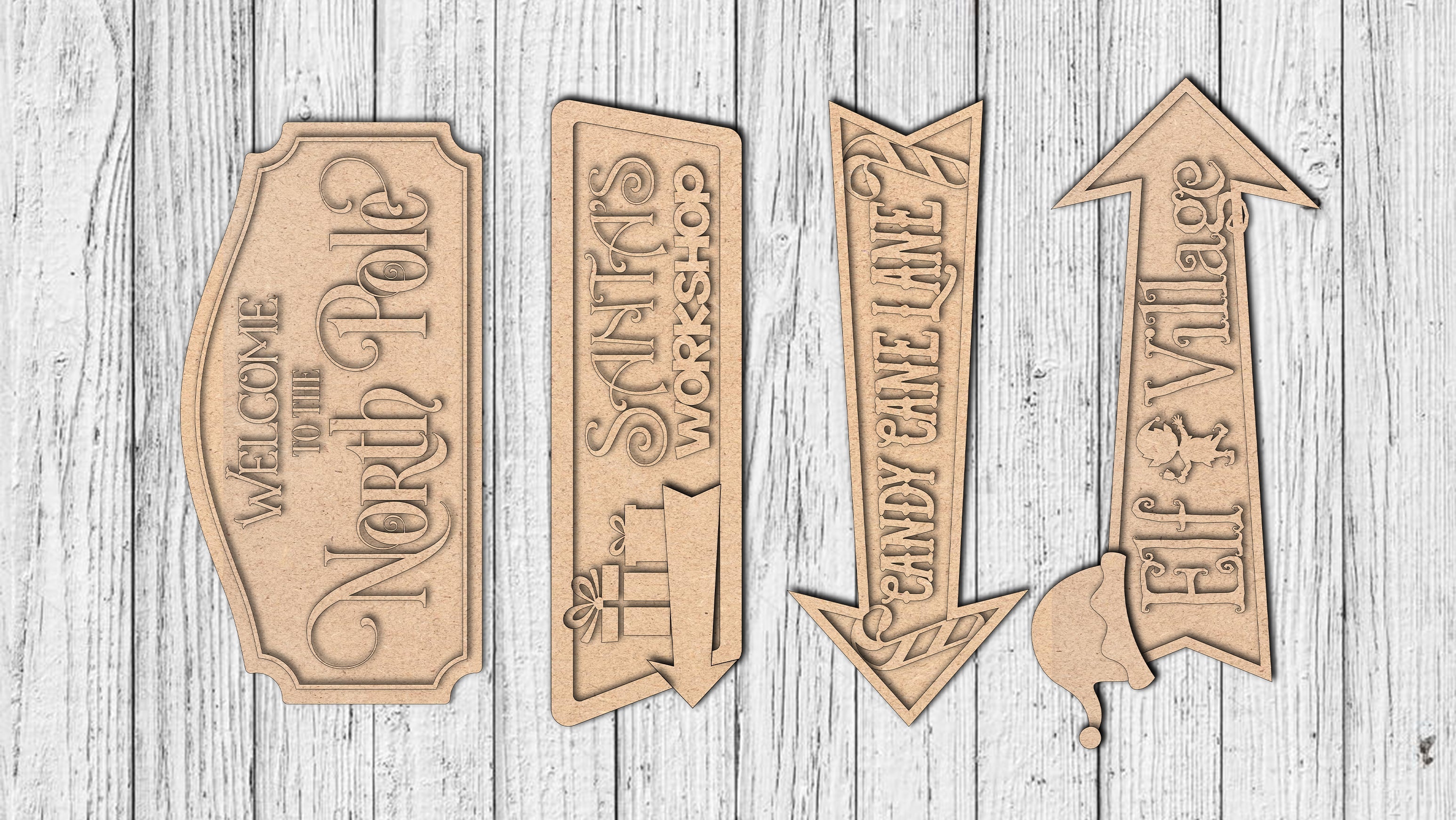 Christmas Directional Sign Post with Base DIY Unfinished Kit