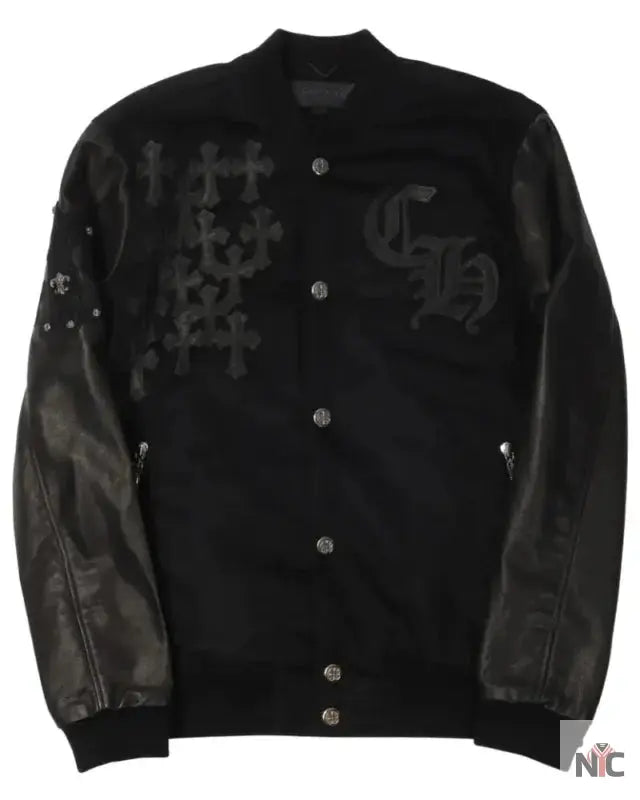 Chrome Hearts Leather Cross Varsity Jacket