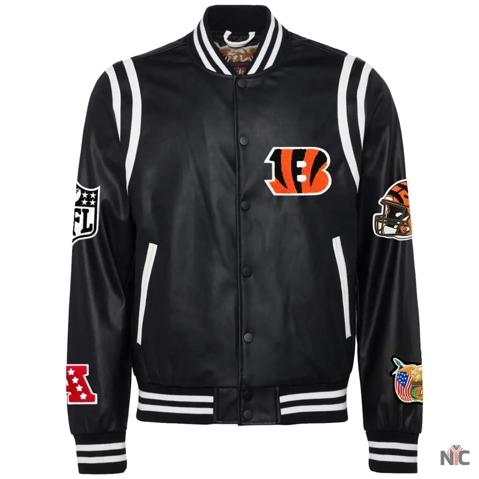Cincinnati Bengals Jeff Hamilton Black Leather Varsity Jacket