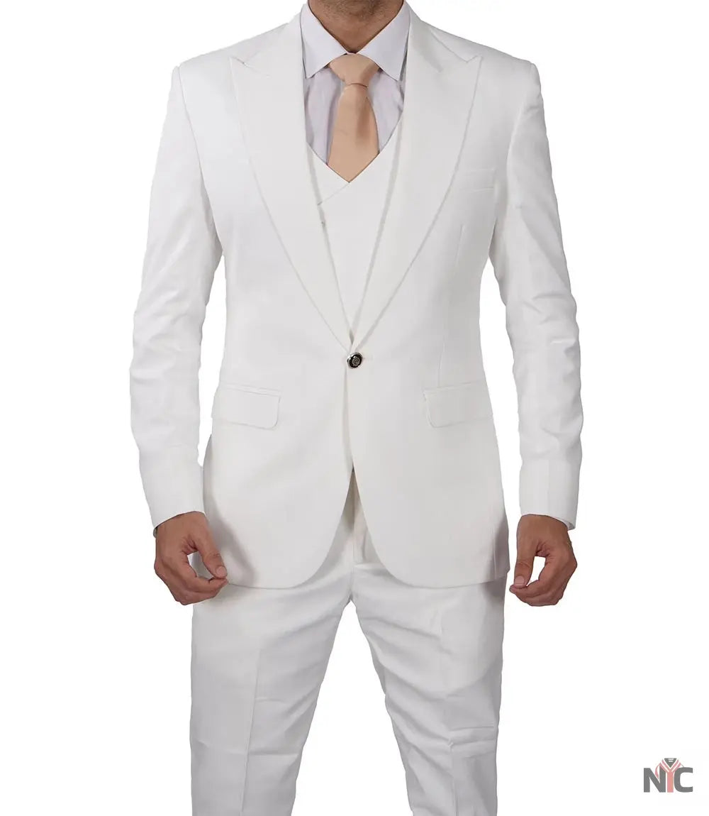 Classic Double-Breasted White 3-Piece Men&amp;#39;s Wedding Suits