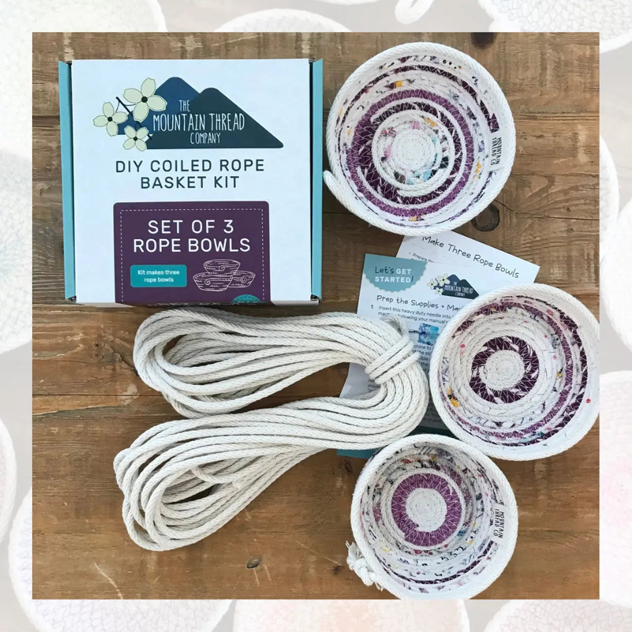 COILED ROPE BASKET KIT SET OF 3 BOWLS