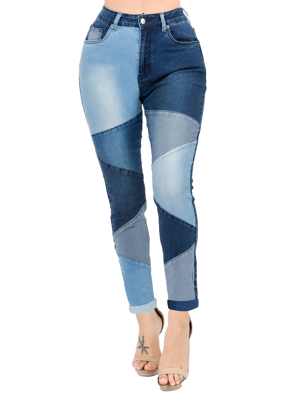 Color Block High Waist Skinny Jeans