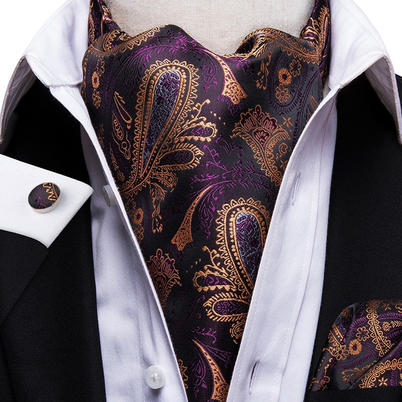 Colorful Silk Ascot/Cravat Tie, Handkerchief &amp; Cufflinks Set