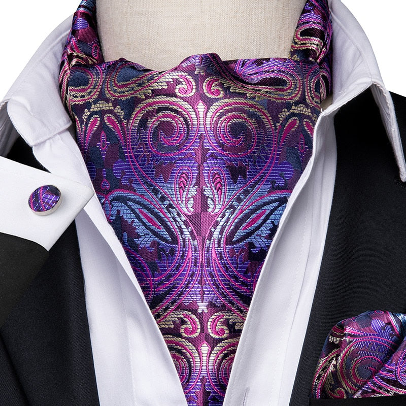 Colorful Silk Ascot/Cravat Tie, Handkerchief &amp; Cufflinks Set