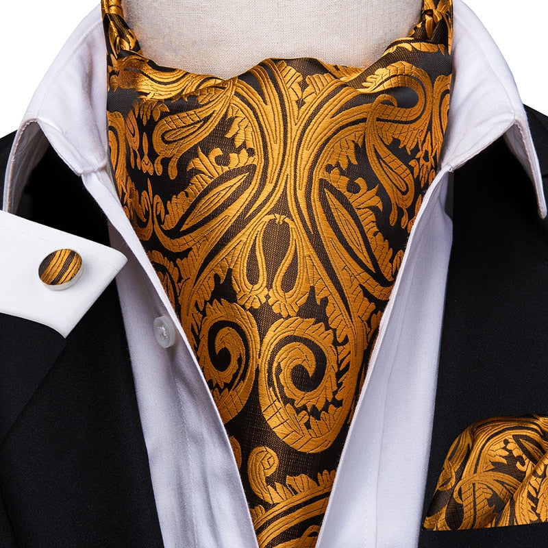 Colorful Silk Ascot/Cravat Tie, Handkerchief &amp; Cufflinks Set
