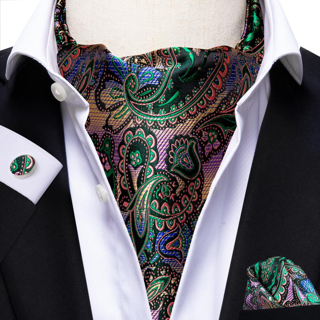 Colorful Silk Ascot/Cravat Tie, Handkerchief &amp; Cufflinks Set