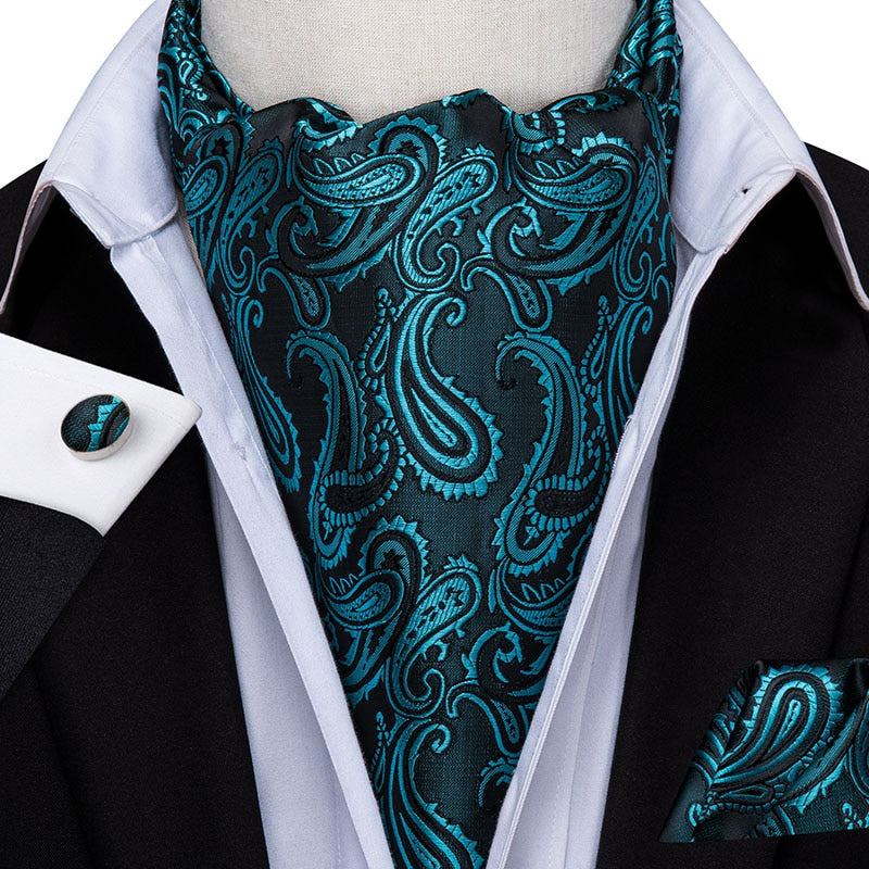Colorful Silk Ascot/Cravat Tie, Handkerchief &amp; Cufflinks Set