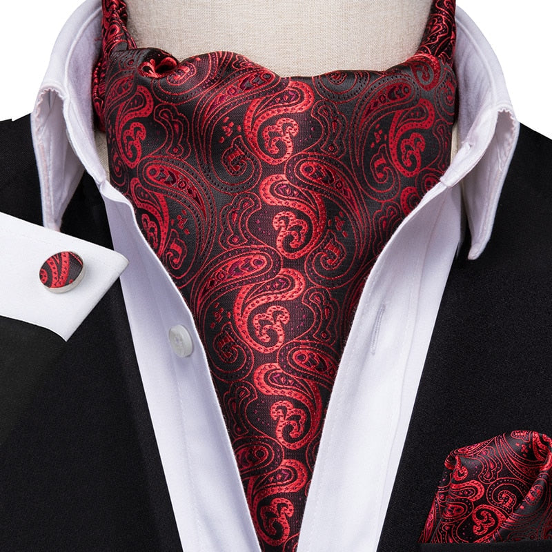 Colorful Silk Ascot/Cravat Tie, Handkerchief &amp; Cufflinks Set