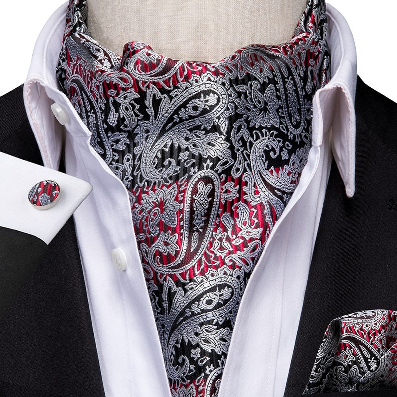 Colorful Silk Ascot/Cravat Tie, Handkerchief &amp; Cufflinks Set