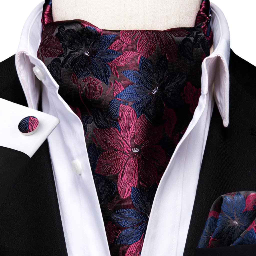 Colorful Silk Ascot/Cravat Tie, Handkerchief &amp; Cufflinks Set