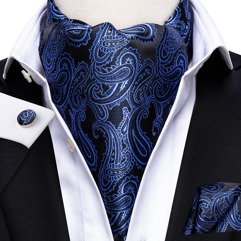 Colorful Silk Ascot/Cravat Tie, Handkerchief &amp; Cufflinks Set