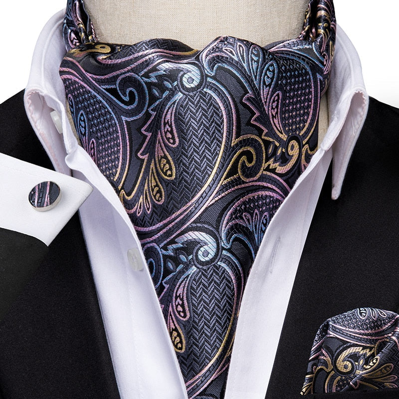 Colorful Silk Ascot/Cravat Tie, Handkerchief &amp; Cufflinks Set