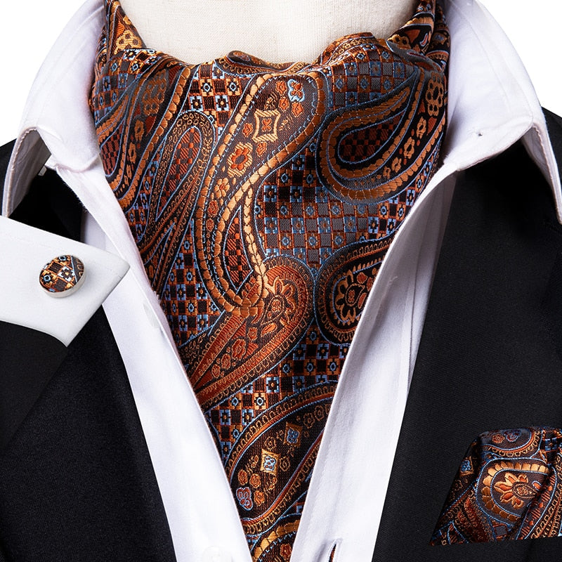 Colorful Silk Ascot/Cravat Tie, Handkerchief &amp; Cufflinks Set