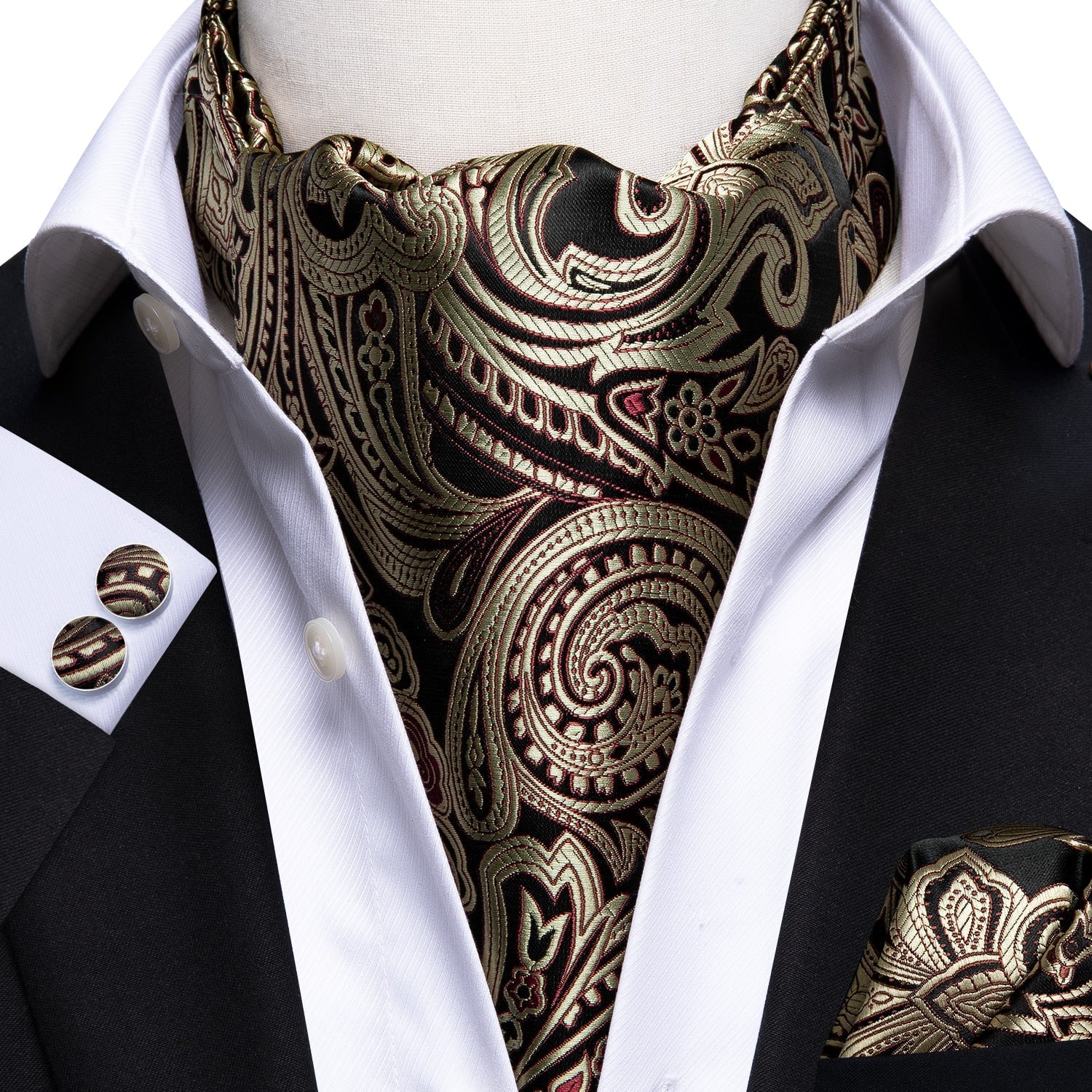 Colorful Silk Ascot/Cravat Tie, Handkerchief &amp; Cufflinks Set