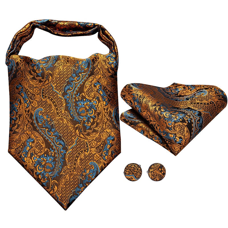 Colorful Silk Ascot/Cravat Tie, Handkerchief &amp; Cufflinks Set
