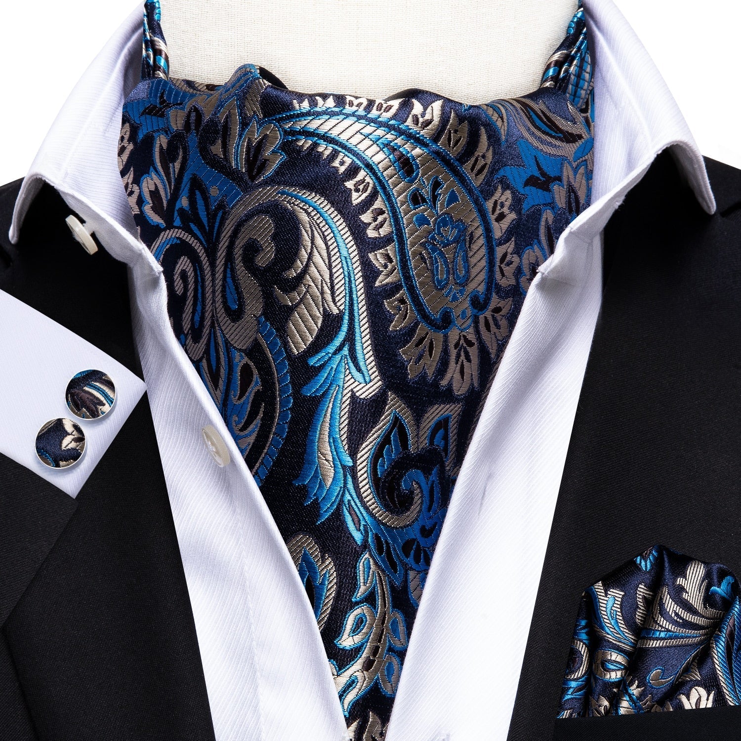 Colorful Silk Ascot/Cravat Tie, Handkerchief &amp; Cufflinks Set