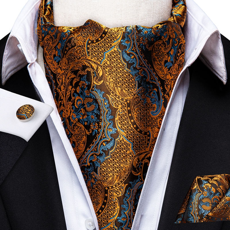 Colorful Silk Ascot/Cravat Tie, Handkerchief &amp; Cufflinks Set