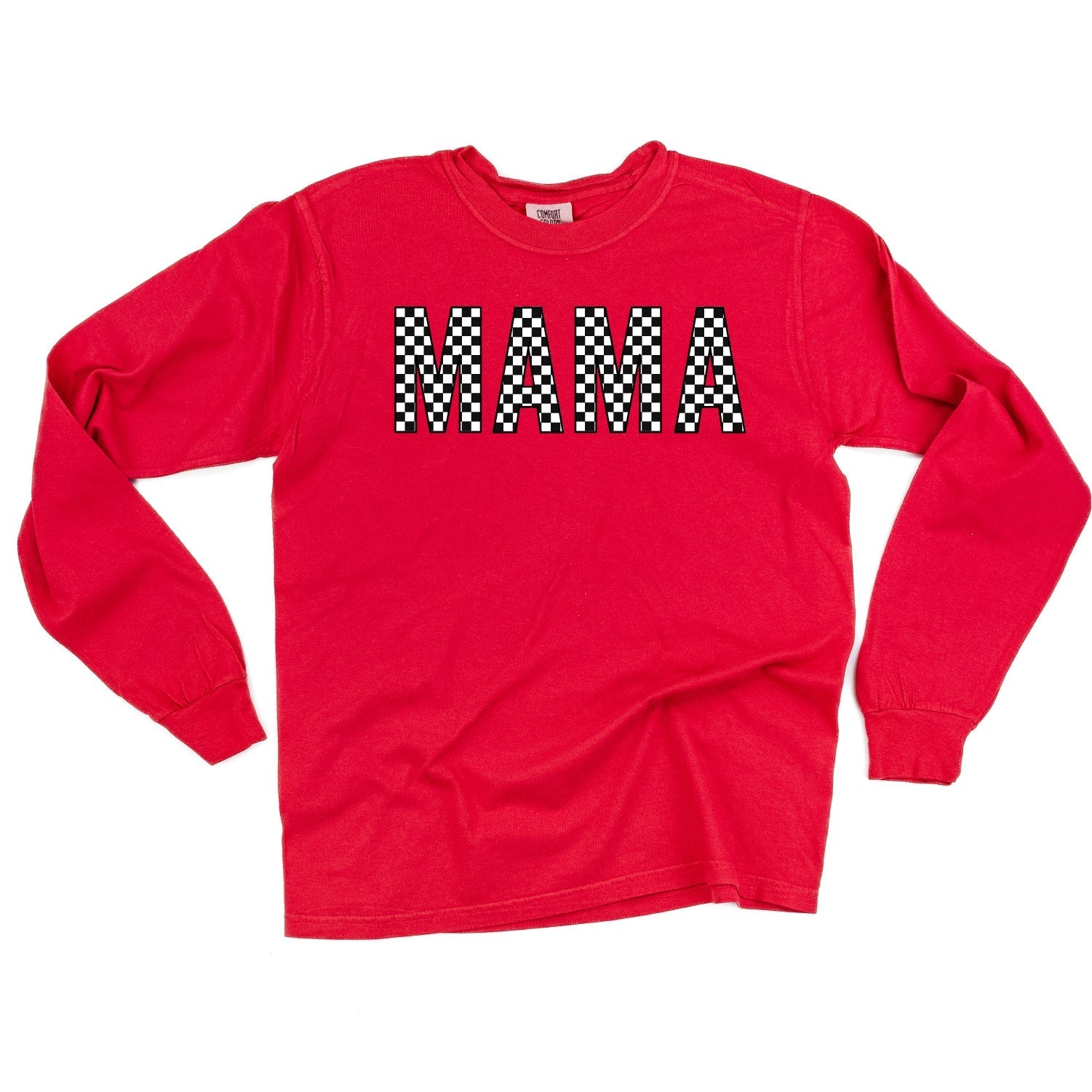 Block Font Checkers - MAMA - Long Sleeve Comfort Colors Tee
