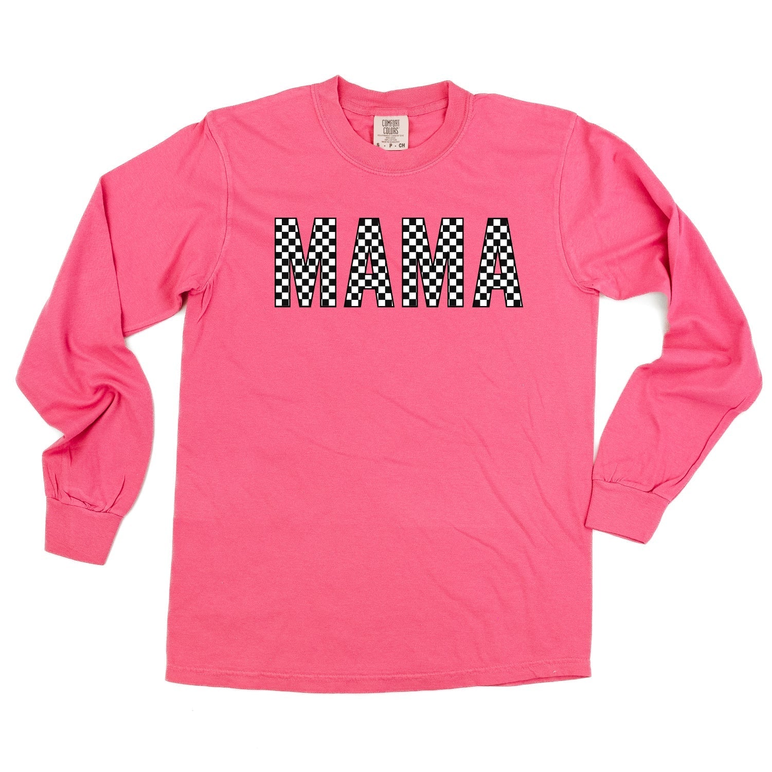 Block Font Checkers - MAMA - Long Sleeve Comfort Colors Tee