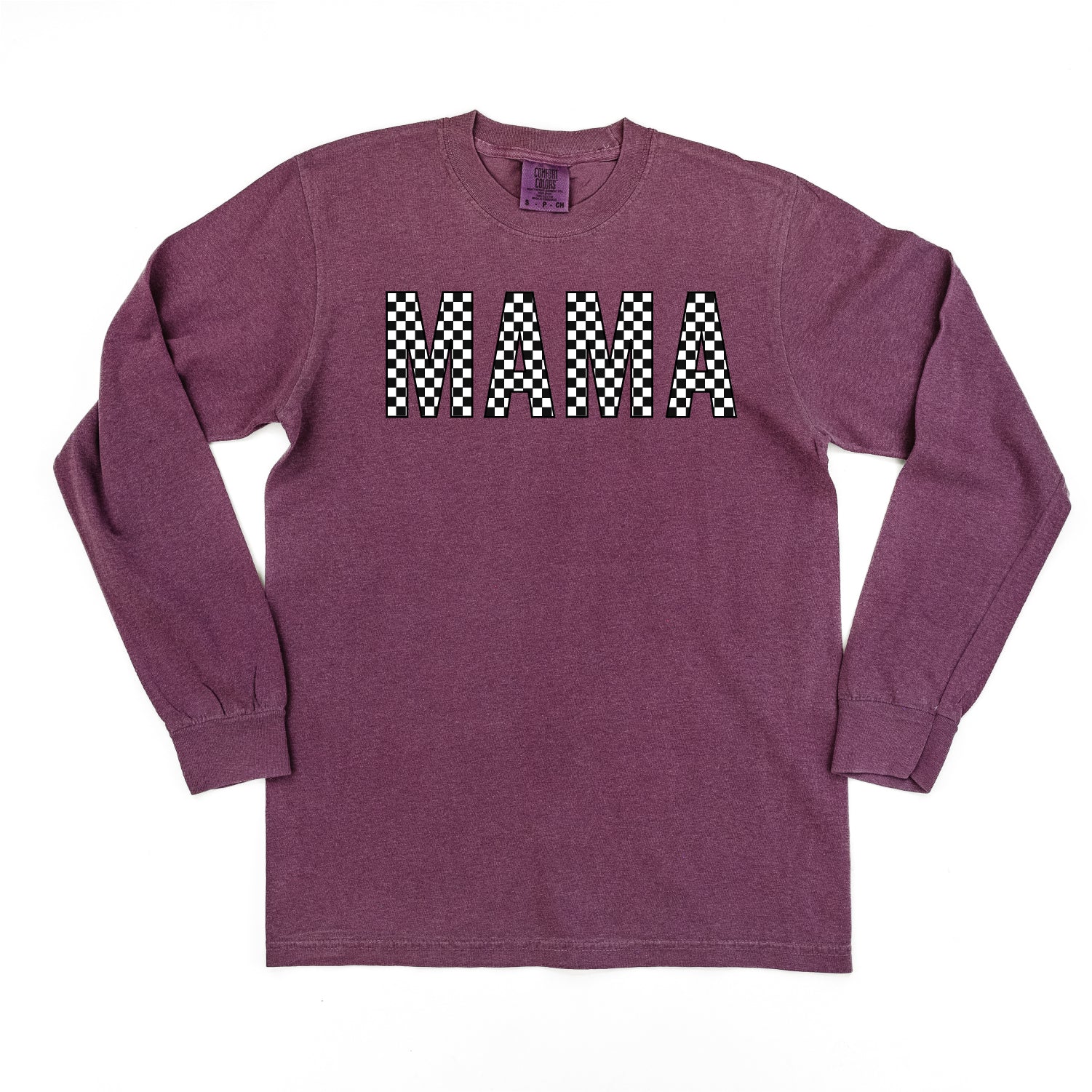 Block Font Checkers - MAMA - Long Sleeve Comfort Colors Tee