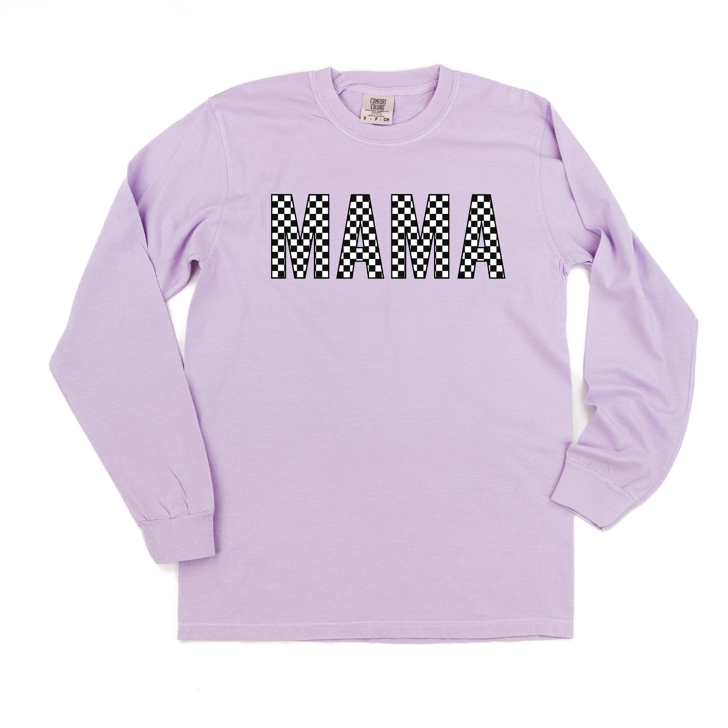 Block Font Checkers - MAMA - Long Sleeve Comfort Colors Tee