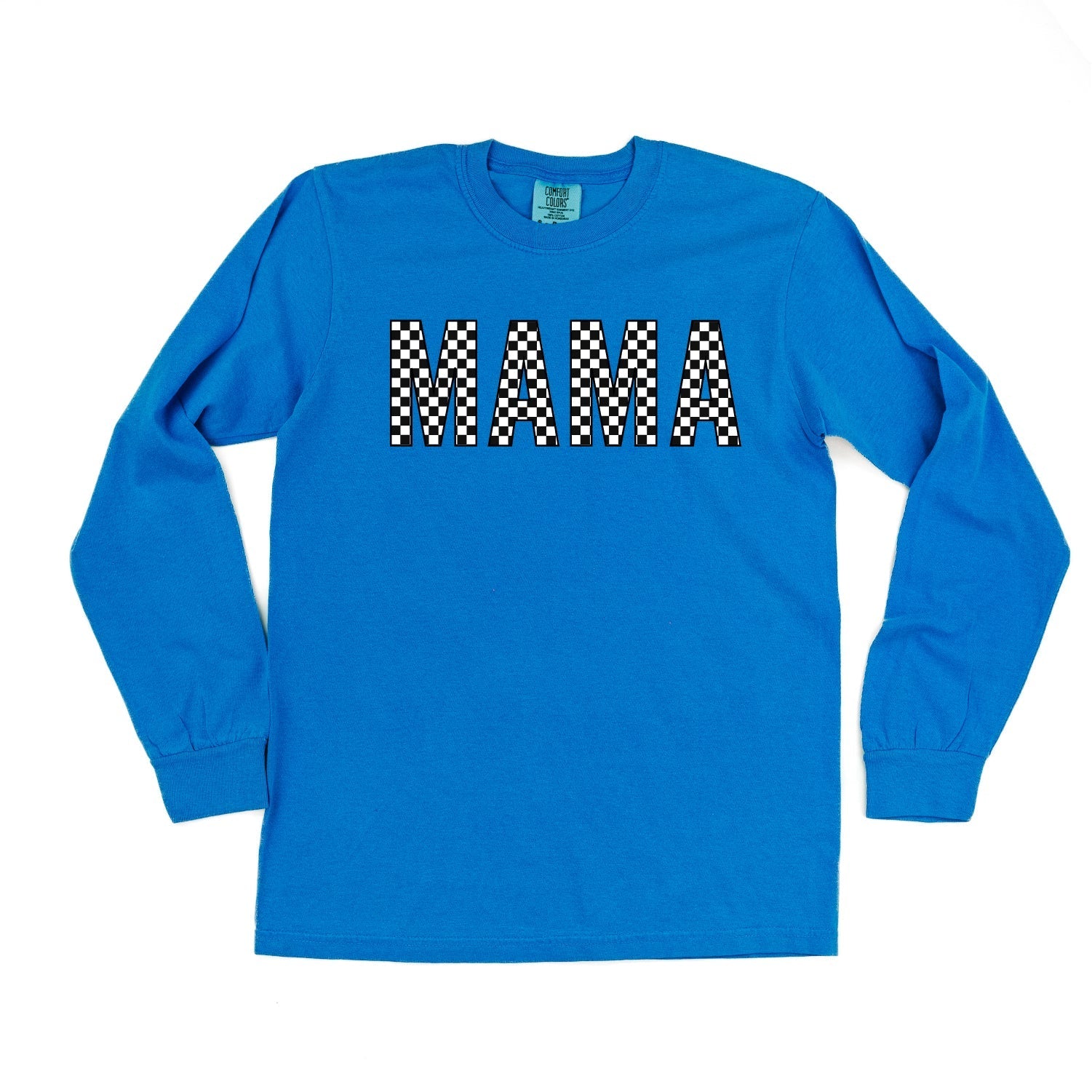 Block Font Checkers - MAMA - Long Sleeve Comfort Colors Tee
