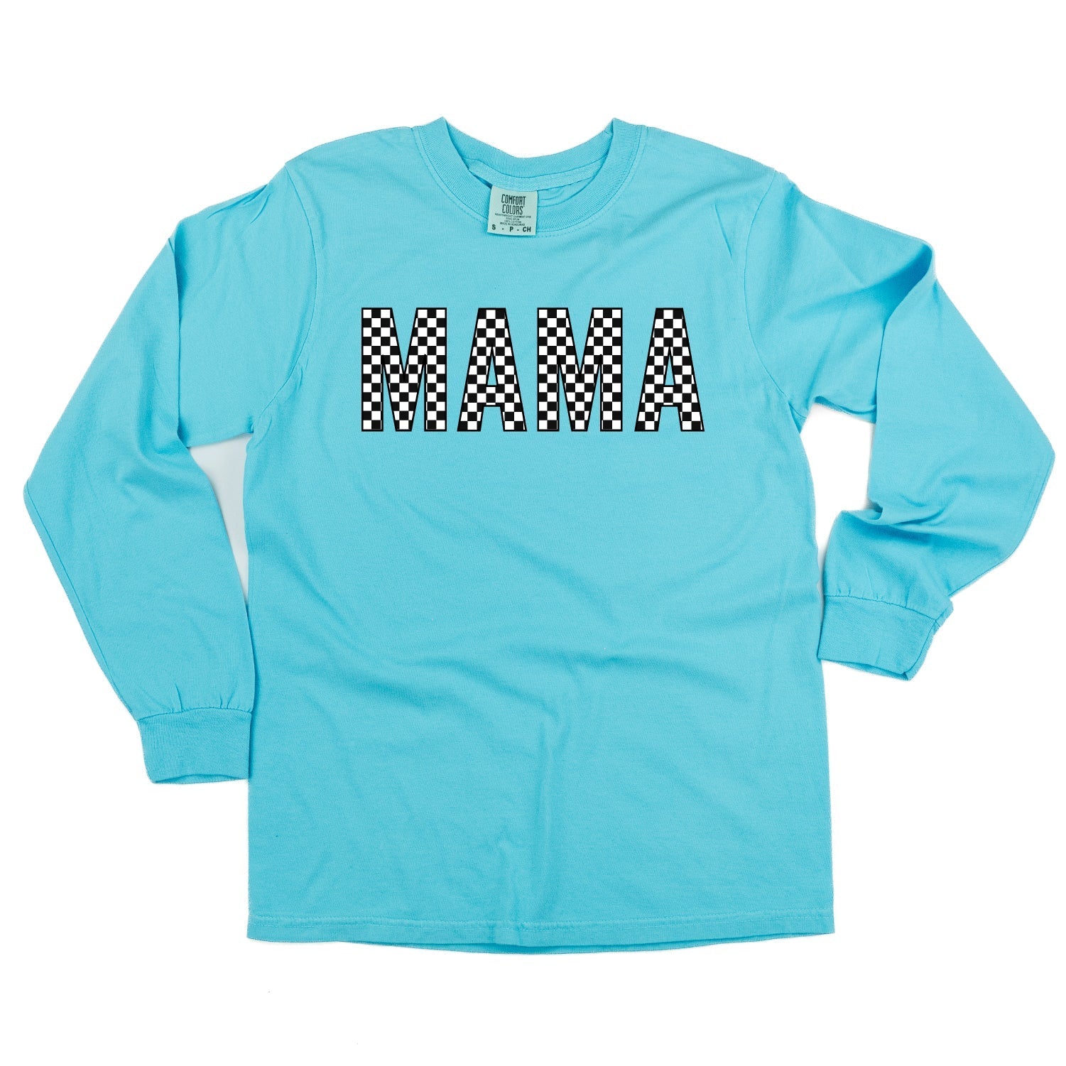 Block Font Checkers - MAMA - Long Sleeve Comfort Colors Tee