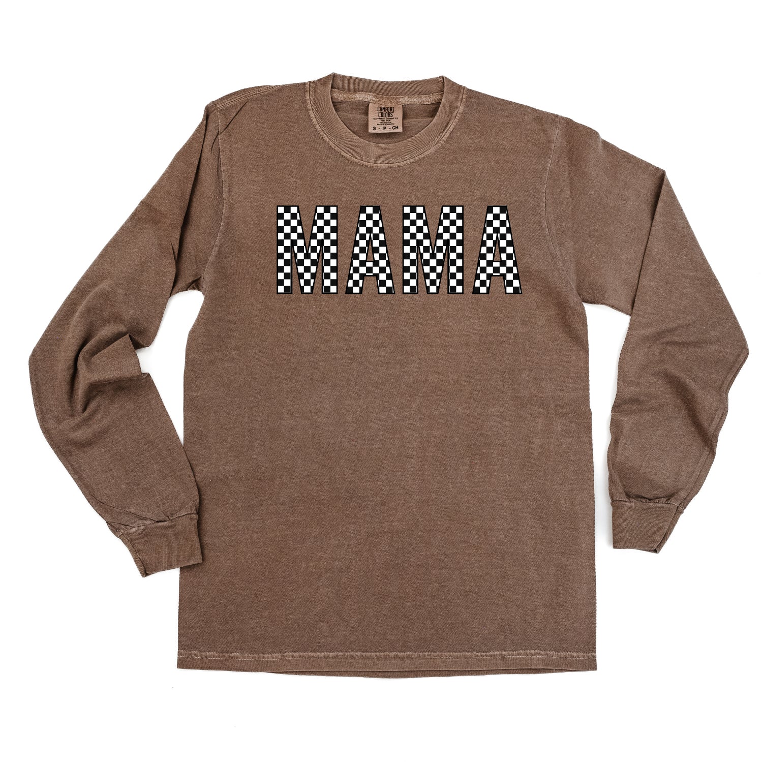 Block Font Checkers - MAMA - Long Sleeve Comfort Colors Tee