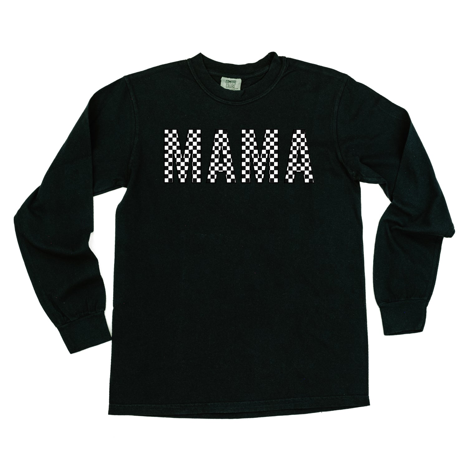 Block Font Checkers - MAMA - Long Sleeve Comfort Colors Tee