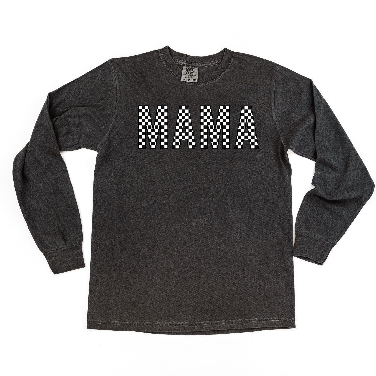 Block Font Checkers - MAMA - Long Sleeve Comfort Colors Tee