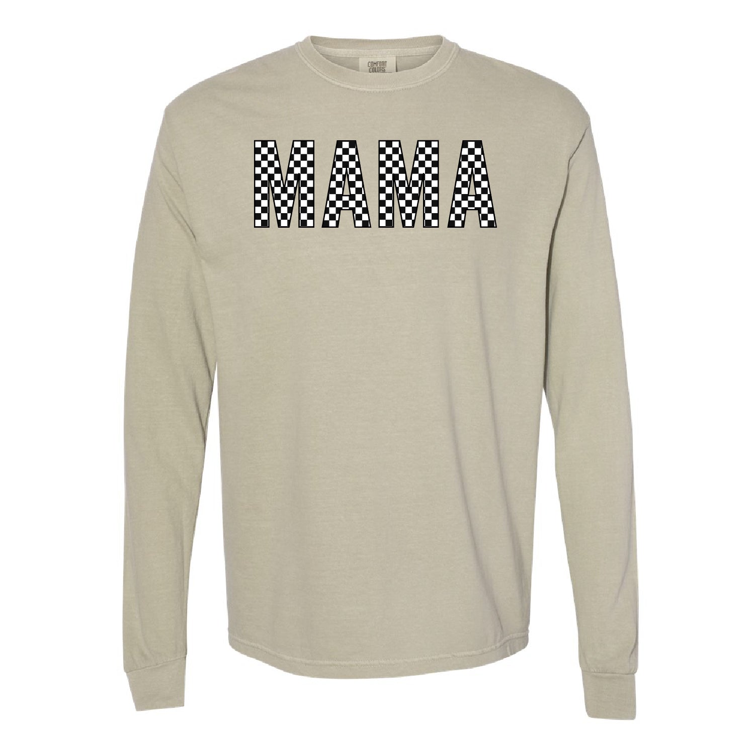 Block Font Checkers - MAMA - Long Sleeve Comfort Colors Tee