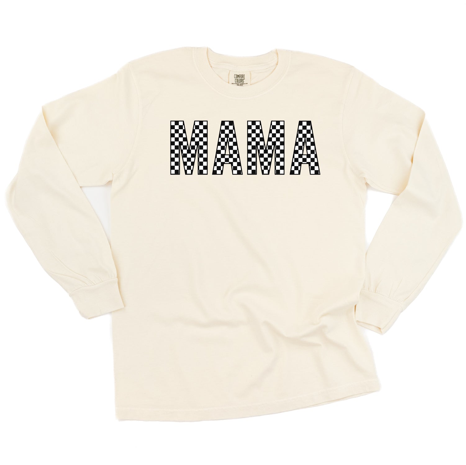 Block Font Checkers - MAMA - Long Sleeve Comfort Colors Tee