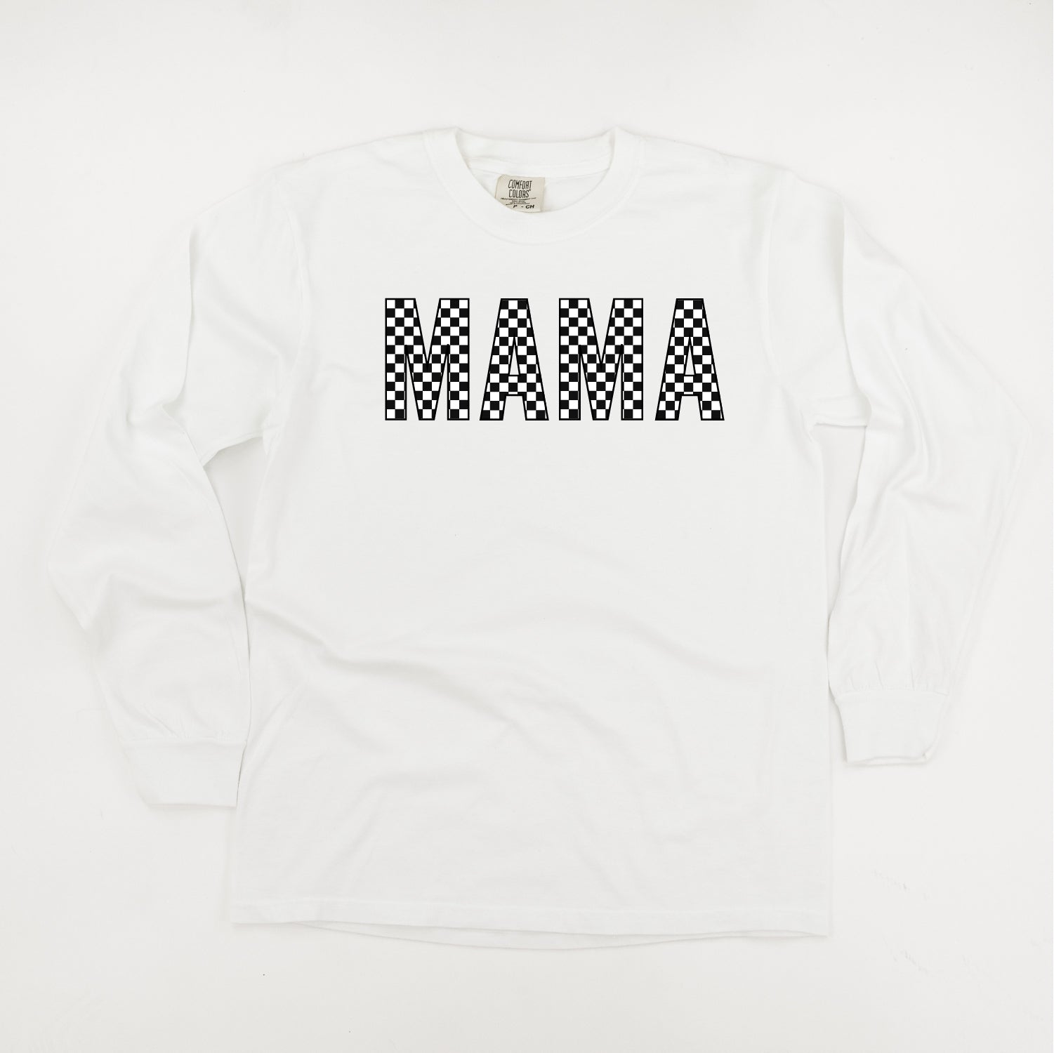 Block Font Checkers - MAMA - Long Sleeve Comfort Colors Tee