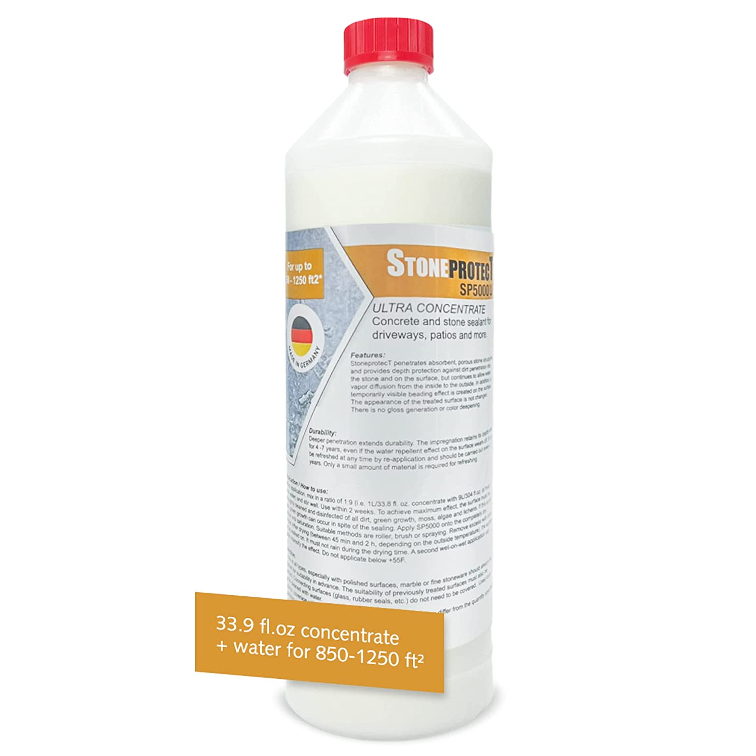StoneprotecT Concentrate 33.8 oz for  up to 1200 sqft SP5000U | Concrete Sealer | Long-Term Protection Against Water &amp;amp; Dirt for Driveway, Patio and More