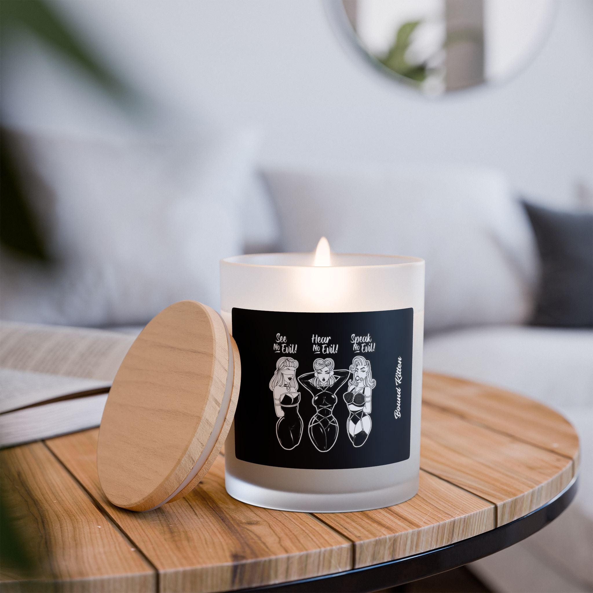 See No Evil, Hear No Evil, Speak No Evil Frosted Glass Candle, 11oz